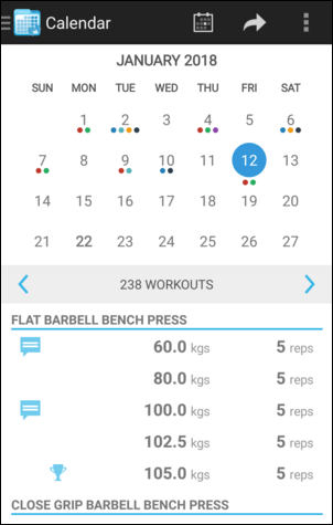 Calendar Month View Workout Panel