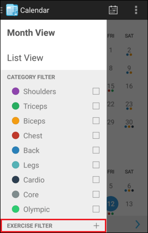 Calendar Exercise Filter Button