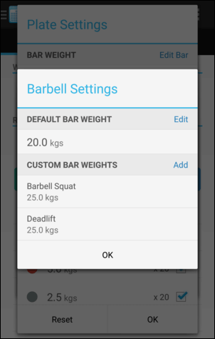 Plate Calculator Settings