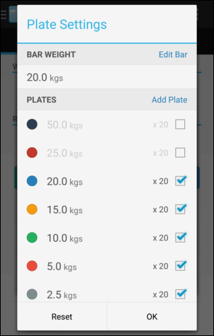 Plate Calculator Settings