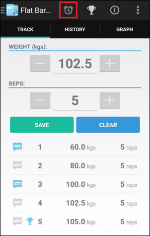 Training Screen Rest Timer