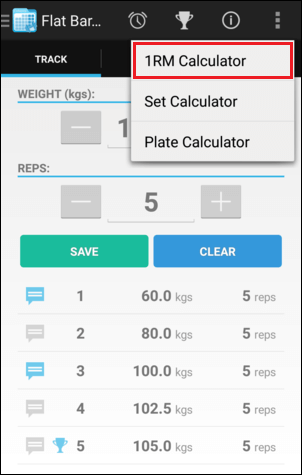 Training Screen 1RM Calculator